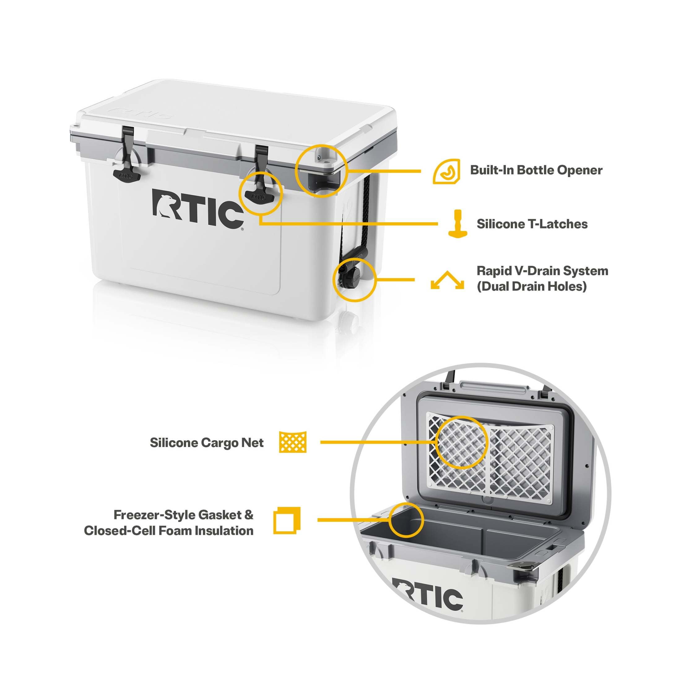 (3 pack) RTIC Ultra-Light 32 Qt Hard-Sided Ice Chest Cooler, Fits 48 Cans, White & Grey