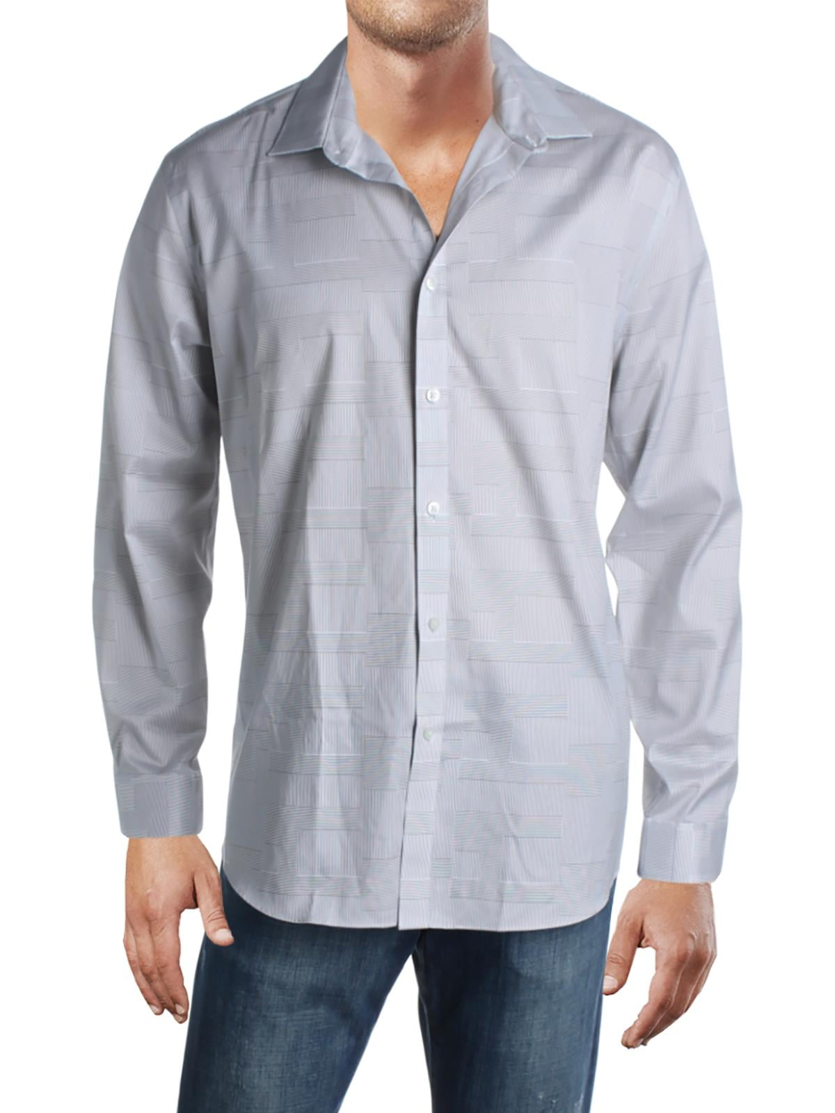 DKNY Mens Striped Short Sleeve Button Down Shirt 