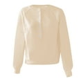 thumbnail image 4 of Elegant Knit Pullover Sweater with Half Button Henley Neck, Long Sleeves, Loose Fit Casual Tunic for Women – Cozy Outdoor Comfort in Beige, 4 of 4