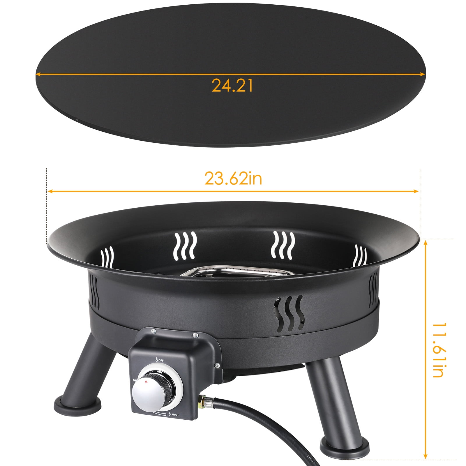 LAZY BUDDY 24" Portable Fire Pits for Outside 58000 BTU Propane Gas Fire Pit with Cover & Lava Rocks