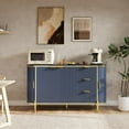 thumbnail image 6 of M optimized Modern Fluted Sideboard Cabinet, Oval Buffet Table with Curved Profile Sliding Doors, 3 Drawers and Adjustable Shelves, Faux Marble Top Coffee Bar for Dining Living Room, 6 of 7