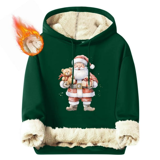 Sudadera con capucha para hombre, informal, a la moda, con estampado navideño, de manga larga y bolsillo, de poliéster