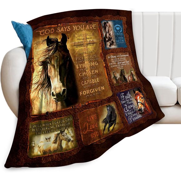 Horse Blanket Throws Horse Gifts Christian Horse Throw Blanket for Girls Women Kids Adults Soft Warm Cozy Fleece Blanket for Couch Sofa \u200bBed 50""x40""