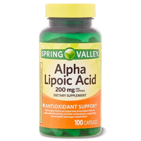Spring Valley Alpha Lipoic Acid Dietary Supplement Capsules for Antioxidant Support, 200 mg, 100 Count