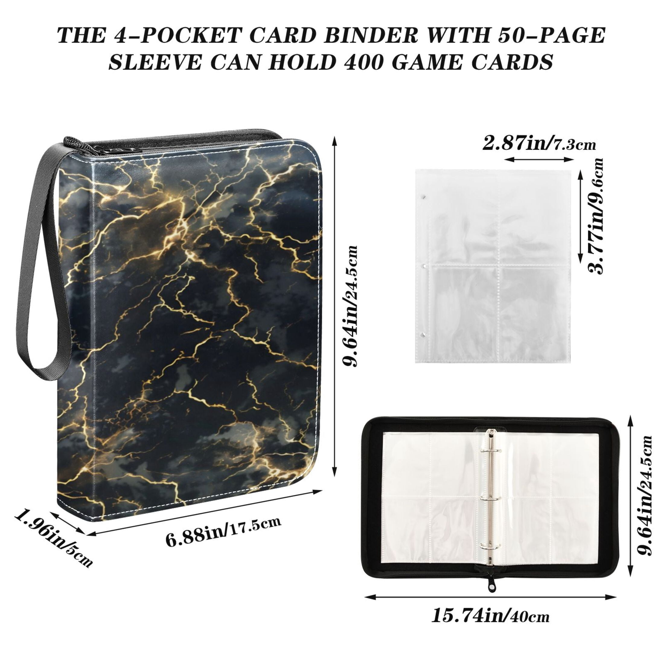 Game Card Storage Bag Collectible Trading Card Albums The 4-Pocket Card Binder With 50-Page Sleeve Can Hold 400 Game Cards Golden Lightning