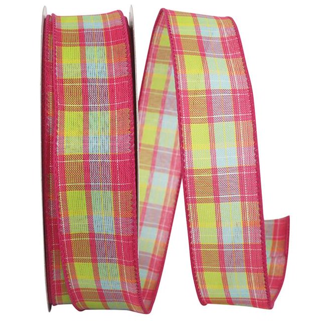 Reliant Ribbon 93398W-061-09F 1.5 in. Bright Plaid Today Wired Edge Ribbon, Pink - 10 Yards