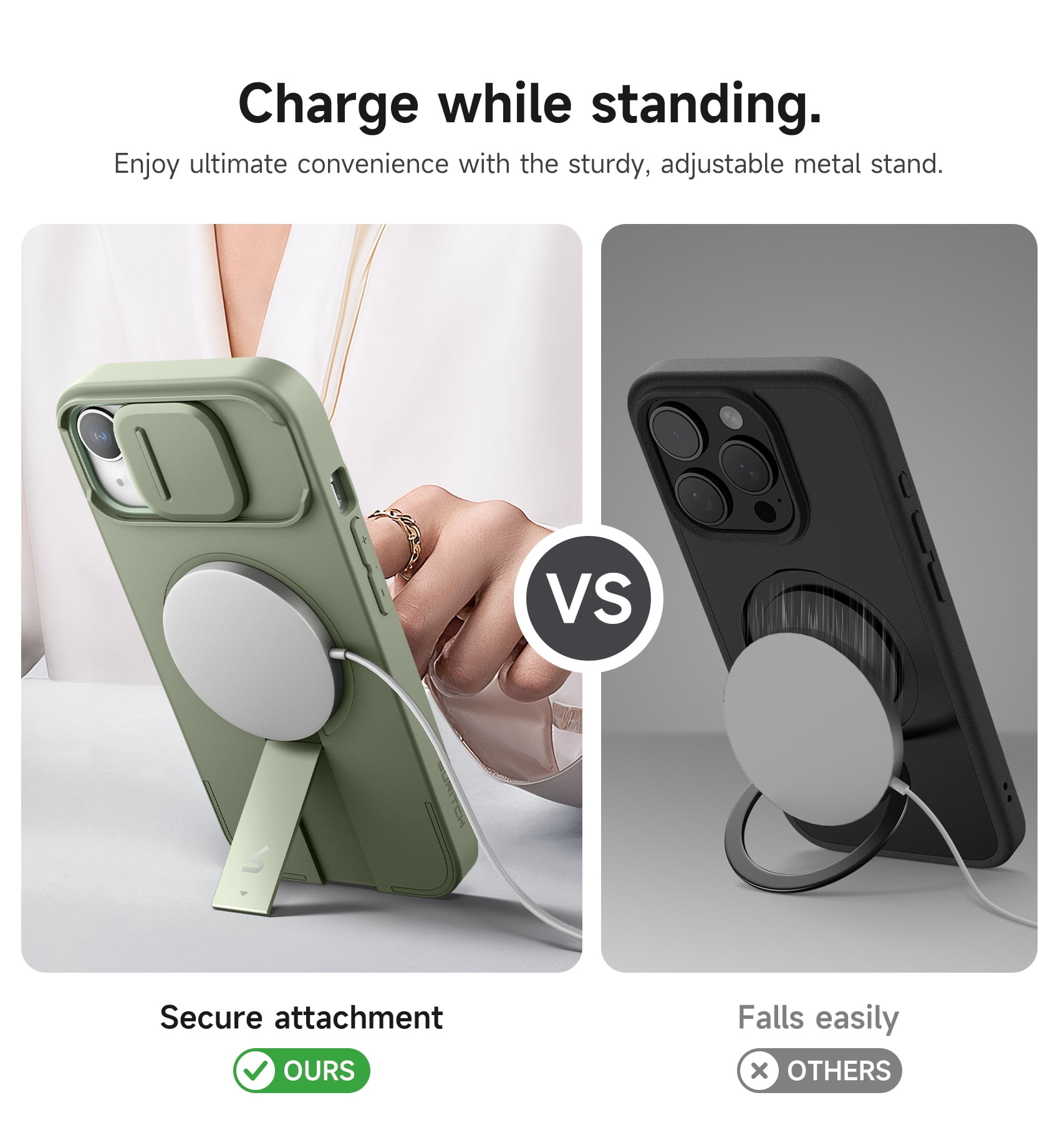 Suritch for iPhone 13 / 14 Case with Magnetic Slide Camera Cover and Adjustable Kickstand, Compatible with MagSafe, Shockproof Bumper Case Slim Protective Cover, Green