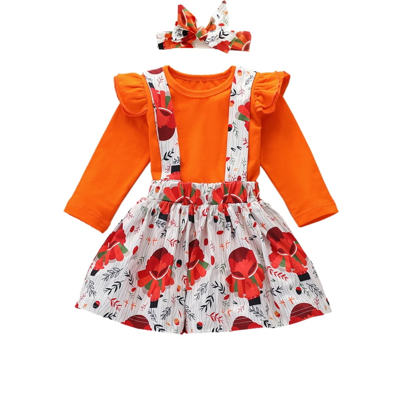 Toddler Baby Girls Thanksgiving Turkey Cute Cartoon Print Dress Princess Dress