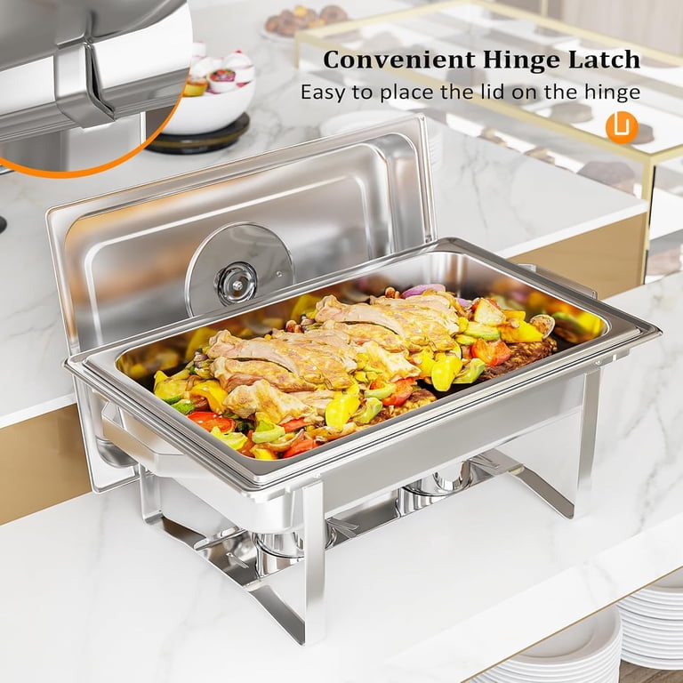 EVGTTI Chafing Dish Buffet Set, 8Qt 6 Pack Stainless Steel Rectangular Catering Warmer Set with EVGTTI Chafing Dish Buffet Set, 8Qt 6 Pack Stainless Steel Rectangular Catering Warmer Set with
