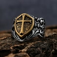 thumbnail image 4 of Knight Big Men's Finger Stamina 14K White Gold Ring Size 15 Knights Templar Cross Dark Shield Soul Protection Army Rings, 4 of 6