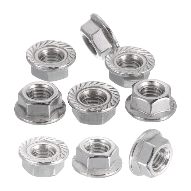10 Pcs M8x1.25mm Tuercas de bloqueo hexagonales de brida serrada, tuerca métrica de acero inoxidable 304