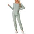 thumbnail image 2 of Conjunto de lounge para mujeres INSPIRE CHIC, sudadera con jogger, manga larga, cuello redondo, pijama de punto, traje de entrenamiento M gris, 2 of 5