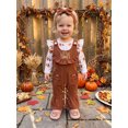 thumbnail image 3 of Cjfdfy Newborn Baby Girl Thanksgiving Outfit Turkey Print Long Sleeve Romper And Little Turkey Corduroy Overalls Pants Headband Set Infant Cute My First Thanksgiving Fall Winter Clothes 0-18M, 3 of 9