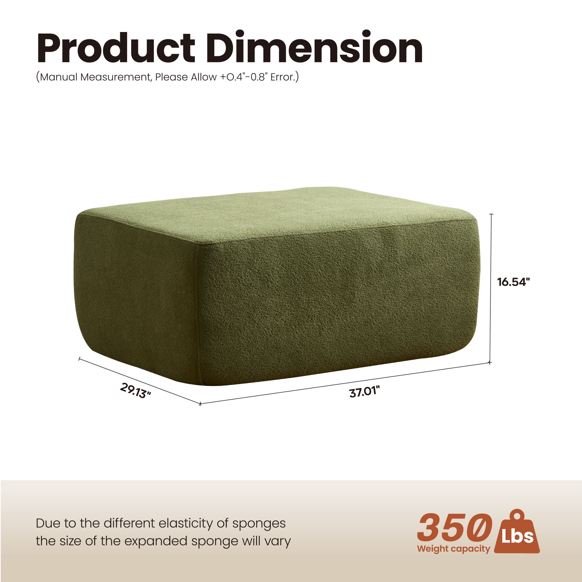 Ovios Oversized Ottoman Footrest for Sofa Large Sherpa Pouf Ottoman Coffee Table Rectangle Floor Bench Extra Seating for Living Room, No Assembly, Green