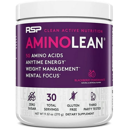 RSP Nutrition AminoLean Pre Workout Powder with BCAAs  Amino Energy for Lean Muscle  Blackberry Pomegranate Flavor  30 Servings