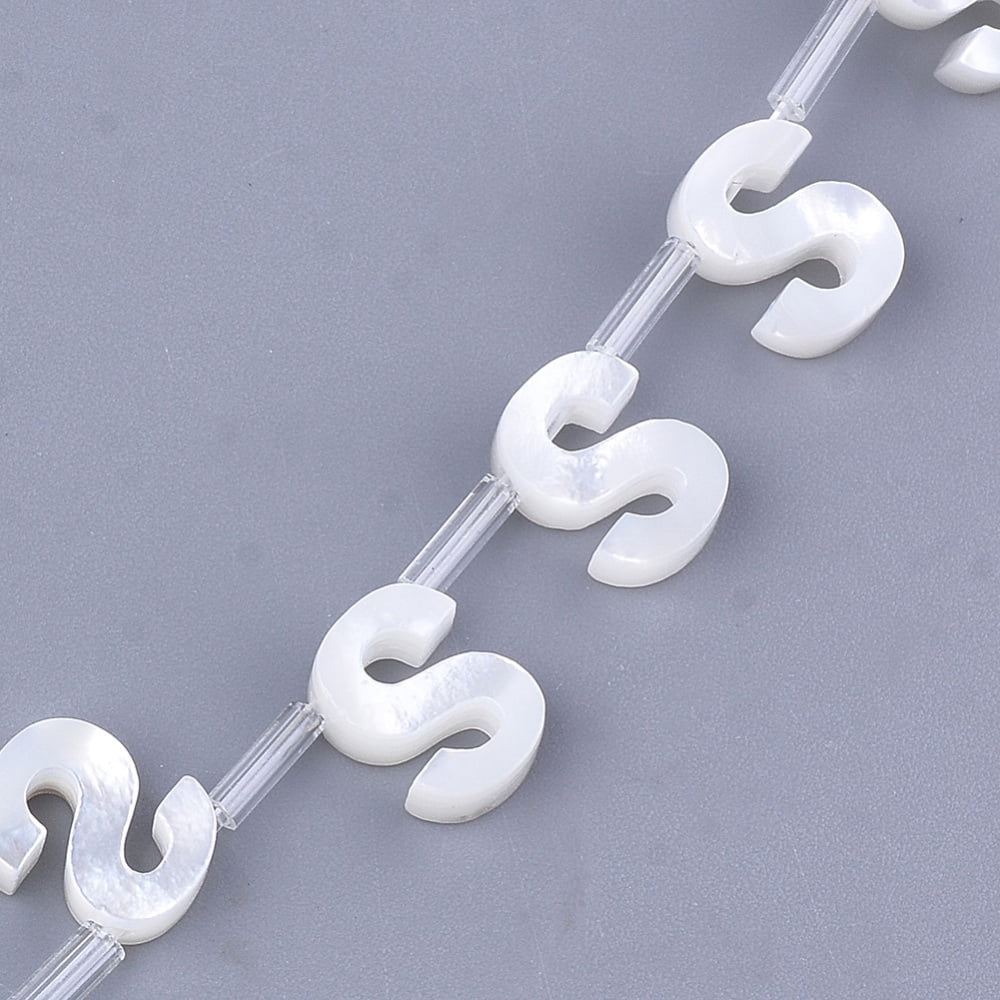 50 pc Natural Sea Shell Beads White Shell Mother of Pearl Shell Top Drilled Beads Letter.S 10x2.5~11.5x3mm Hole: 0.8mmDIY Creamy White