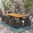 thumbnail image 5 of GDF Studio Aloha Outdoor Acacia Wood and Wicker 7 Piece Expandable Dining Set, Sandblasted Natural, Multibrown, and Beige, 5 of 8