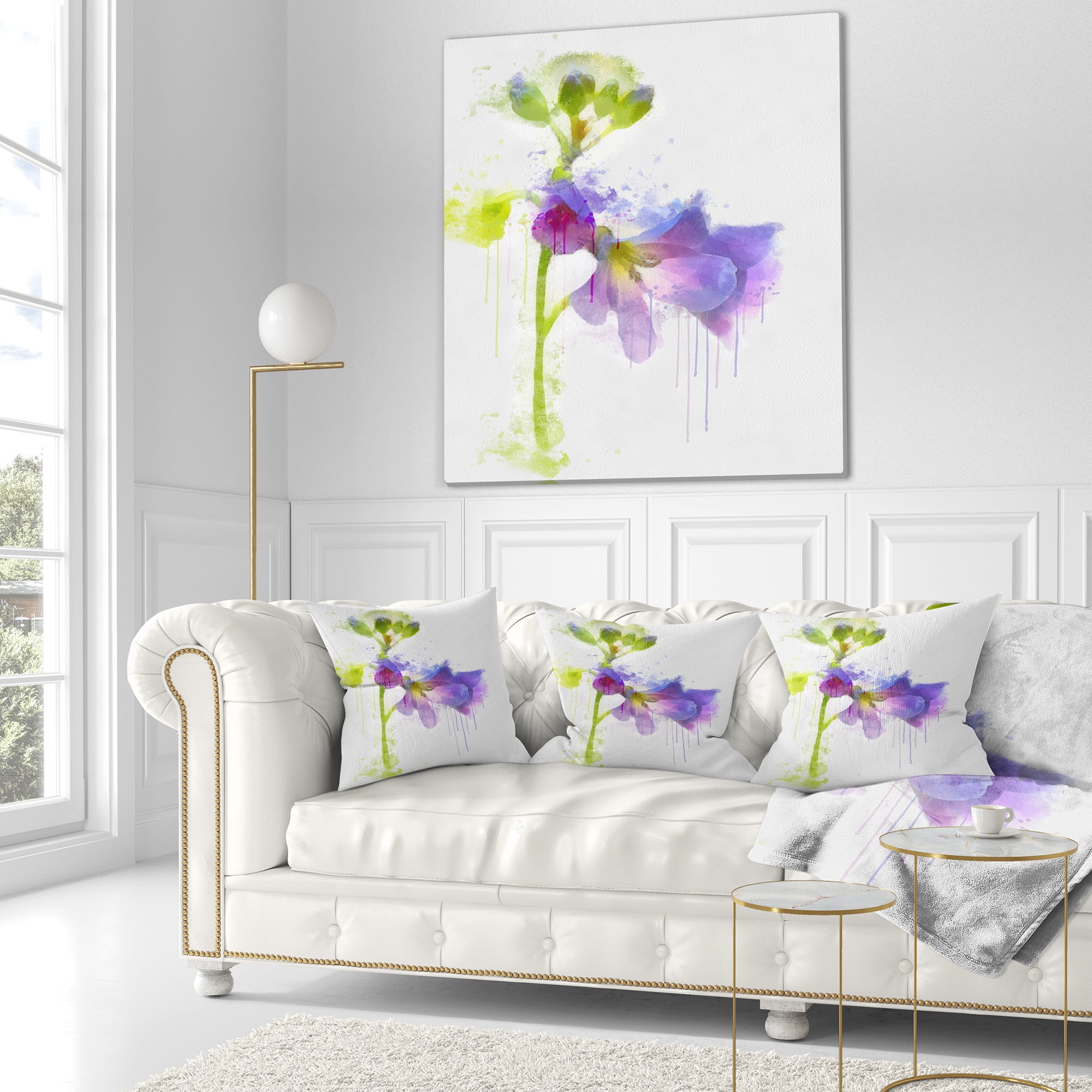 Designart Blue Hand drawn Eustoma Watercolor - Floral Throw Pillow - 18x18