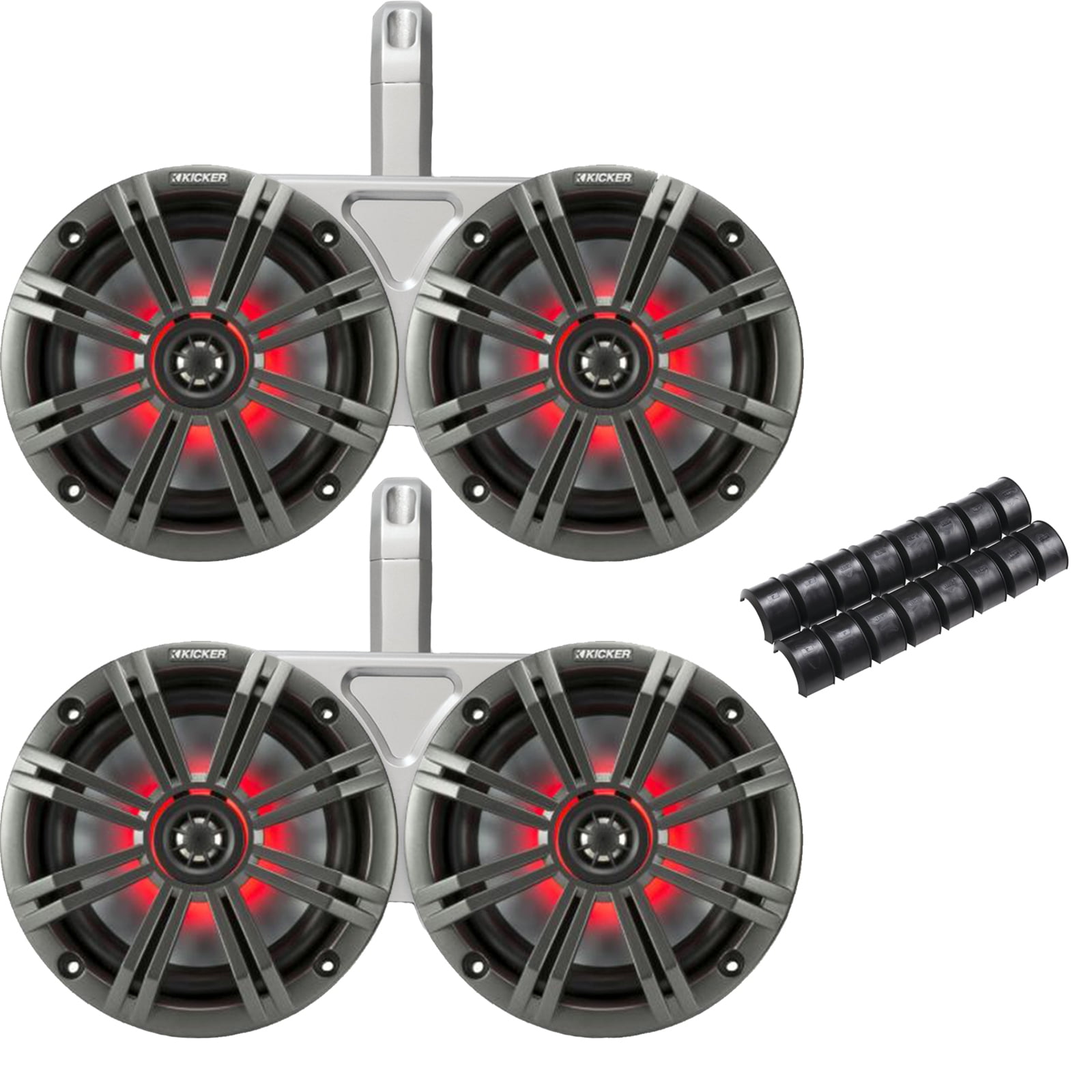 Kicker Dual White Waterproof Wake Tower System 6.5" Charcoal Marine LED
