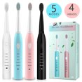 thumbnail image 4 of Cepillo de dientes eléctrico ultrasónico de 5 modos, recargable por USB, limpiador de dientes automático sónico, eliminador de manchas, dentista con 4 cabezales de cepillo, 4 of 5