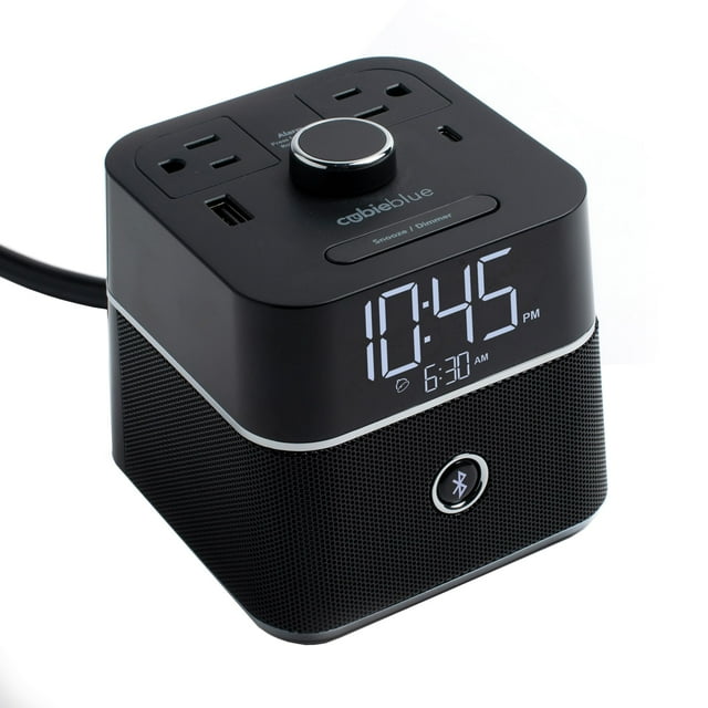 Brandstand / CubieBlue / Chargeur de Réveil Convivial et Pratique / 2 Ports USB / 2 Prises Résistantes au Boulochage / Haut-Parleur Bluetooth Brandstand