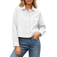 thumbnail image 2 of Tusihei Women Long Sleeve Button Down Blouses Dressy Casual Open Front Lapel Collar Shirt Loose Fitted Casual Work Office Wear, White XL, 2 of 6