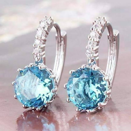 - CLEARANCE - Topaz CZ Solitaire Hoop Earrings White Gold