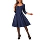 thumbnail image 1 of Vestido de cóctel A-Line de manga 3/4 con escote corazón en color sólido para mujer INSPIRE CHIC, color azul oscuro, 1 of 5