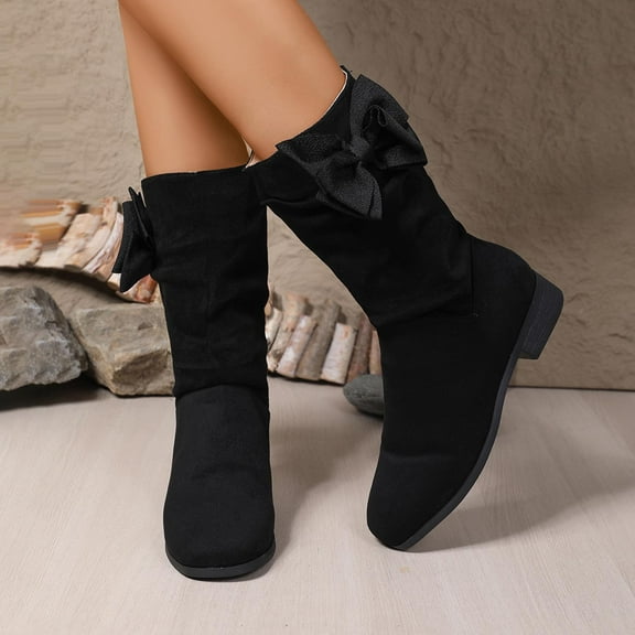 Bnwani Women Boots Winter Fashion Toe Low-Heel High Mid-Calf Knee-High Casual Solid Boot Black Size 5.5