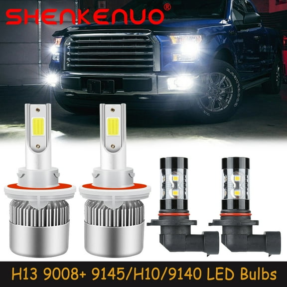 SHENKENUO for 2005-2014 Ford F-150 F-250 F-350 Combo LED Headlights High/Low Beam   Fog Lights Bulb,H13 9008 9145 9140,6000K White,Pack of 4,C01