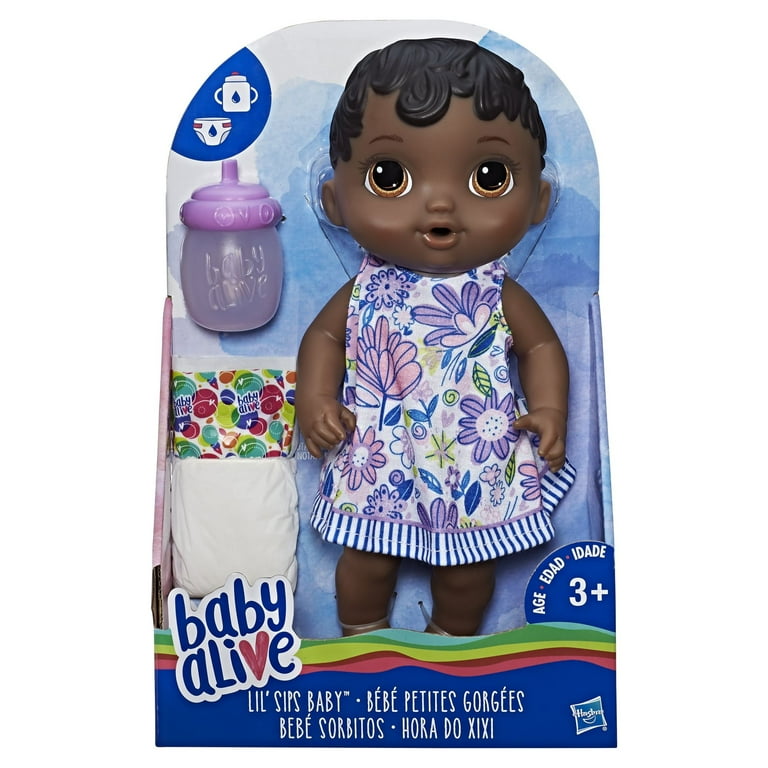 Baby Alive Lil Sips Baby Black Structured Hair Doll Ages 3 and