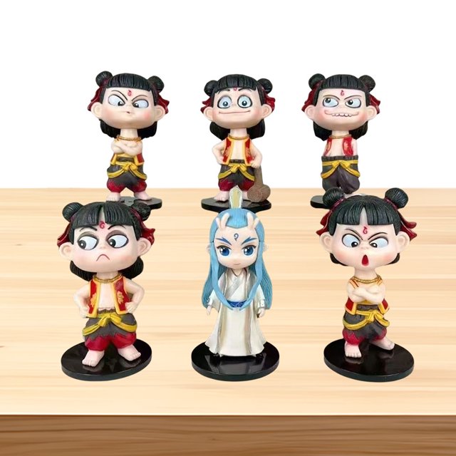 Kawaii Nezha Ao Bing Figurine Lindo Escritorio Muñeca Juguete 6pcs Nezha2 Liviano para El Regalo La Oficina en Casa