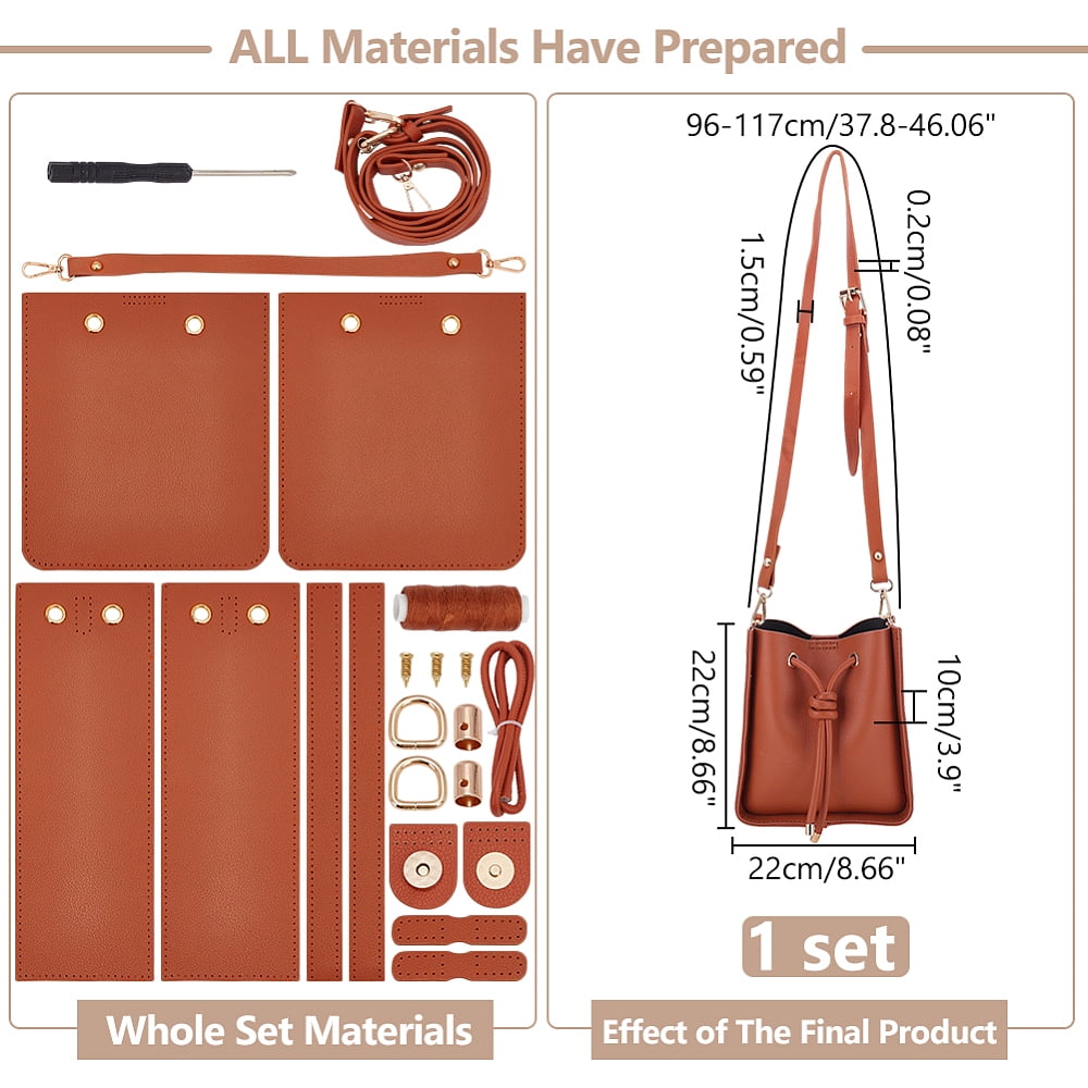 1set DIY Imitation Leather Sew on Women's Crossbody Bucket bag Making Kit including Fabrics D Rings Screw Cord and Needle Screwdriver Sienna Fihished Product: 220x200x100mm