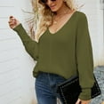 thumbnail image 4 of AOOCHASLIY Sweaters Fall Clothes Women Casual Fashion Solid Out Pullover Long Sleeve V-Neck Sweater, 4 of 5