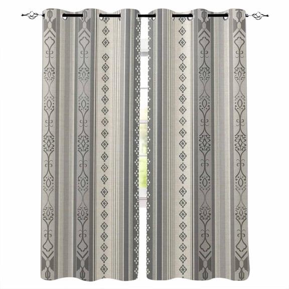 Boho Stripes, Blackout Curtains 39 Inches Long for Bedroom, Beige Geometric Modern Flower Stripe Thermal Insulated Room Darkening Black Out Window Curtain Panels Grommet Drapes for Living Room