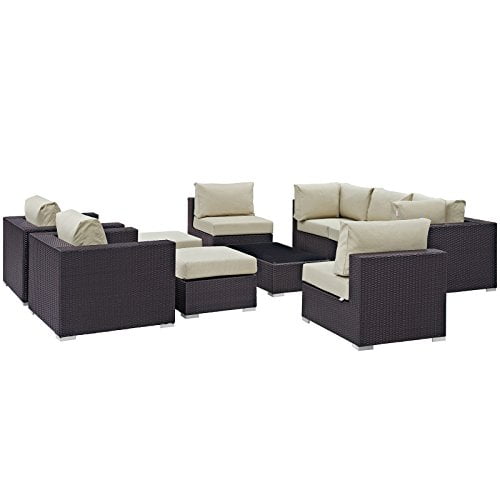 Modway Collection Convene Sectionnel de Mobilier de Patio Extérieur 10 Pcs, Beige