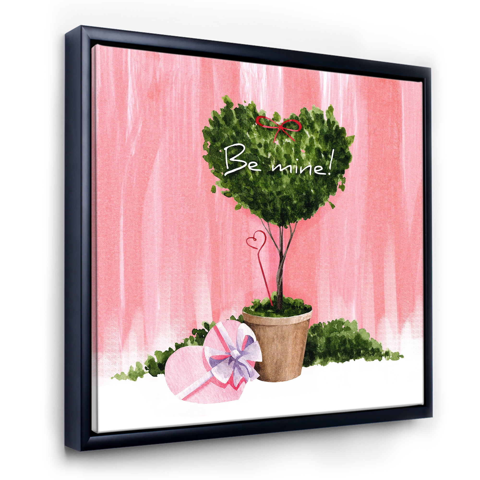Designart 'Be Mine Heart Shaped Valentine House Plant' Farmhouse Framed Canvas Wall Art Print