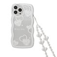 thumbnail image 1 of Funda linda para iPhone 13 Pro con forma de corazón blanca, marco ondulado rizado, dibujos animados kawaii transparente, 1 of 5