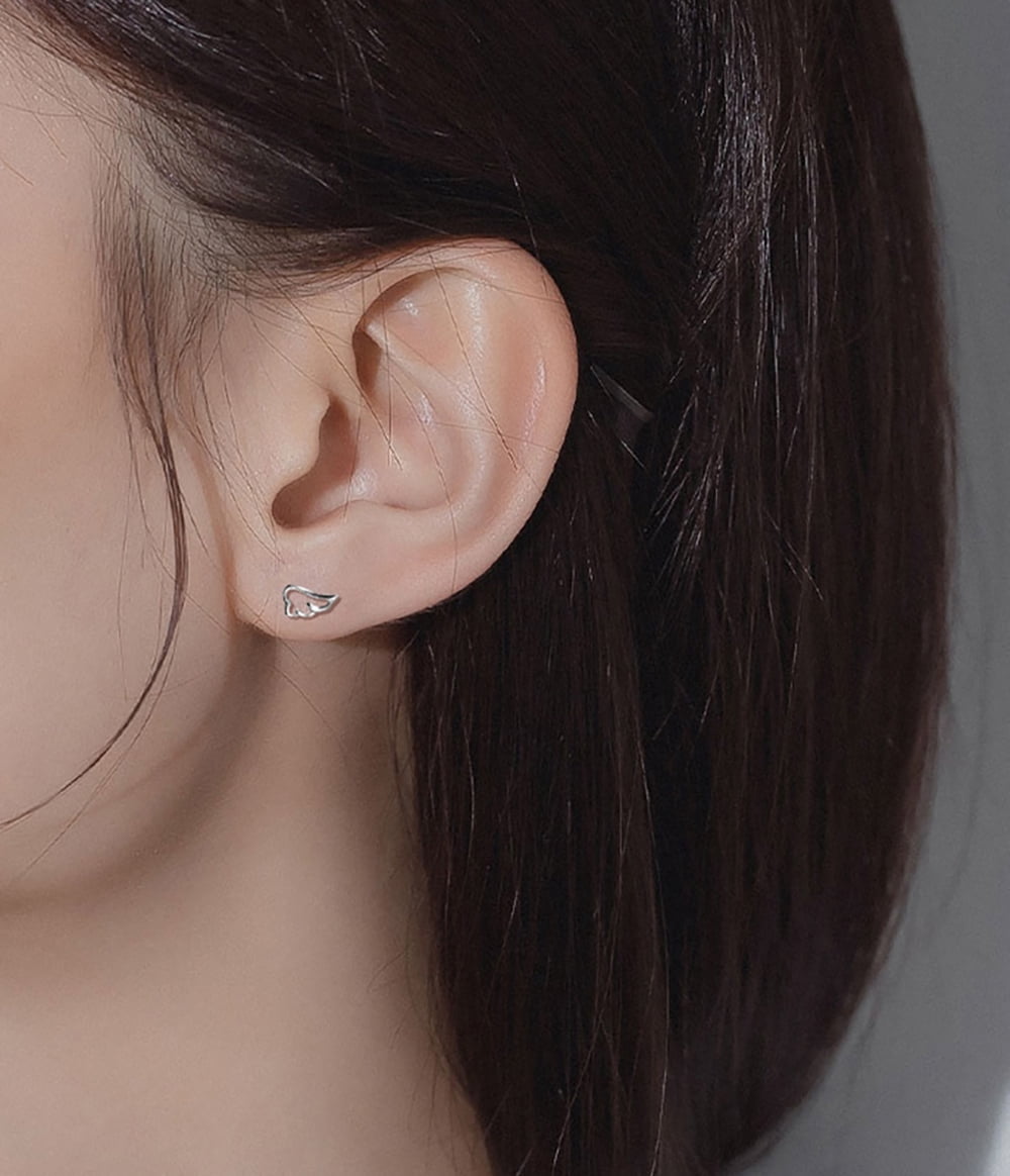Tiny Angel Wing Cartilage Stud Earrings - 925 Sterling Silver, 20g Screw Back, Hypoallergenic For Conch, Tragus, Helix