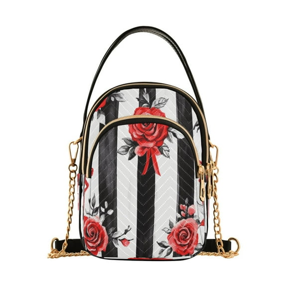 DIXRUYEE Cross Body Fashion Shoulder Waist Purse Bags Chic Stripes with Roses Pocket Handbags