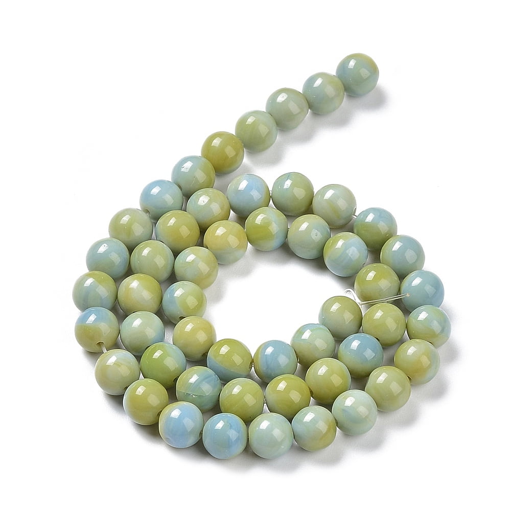 Glass Round Beads Strands Imitation Stones Round Yellow Green 8~8.5x8mm Hole: 1mm 46~52pcs/strand 14.17inch~15.35inch(36~39cm)