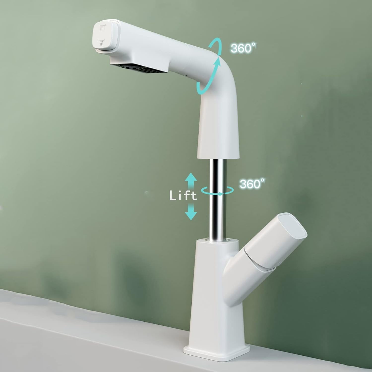 Bathroom Faucet with Pull Out Sprayer, Bathroom Sink Faucet Dual Function Basin Faucet, Single Hole Faucet for Bathroom Sink Brass, Bathroom Sink Faucet Single Handle,White