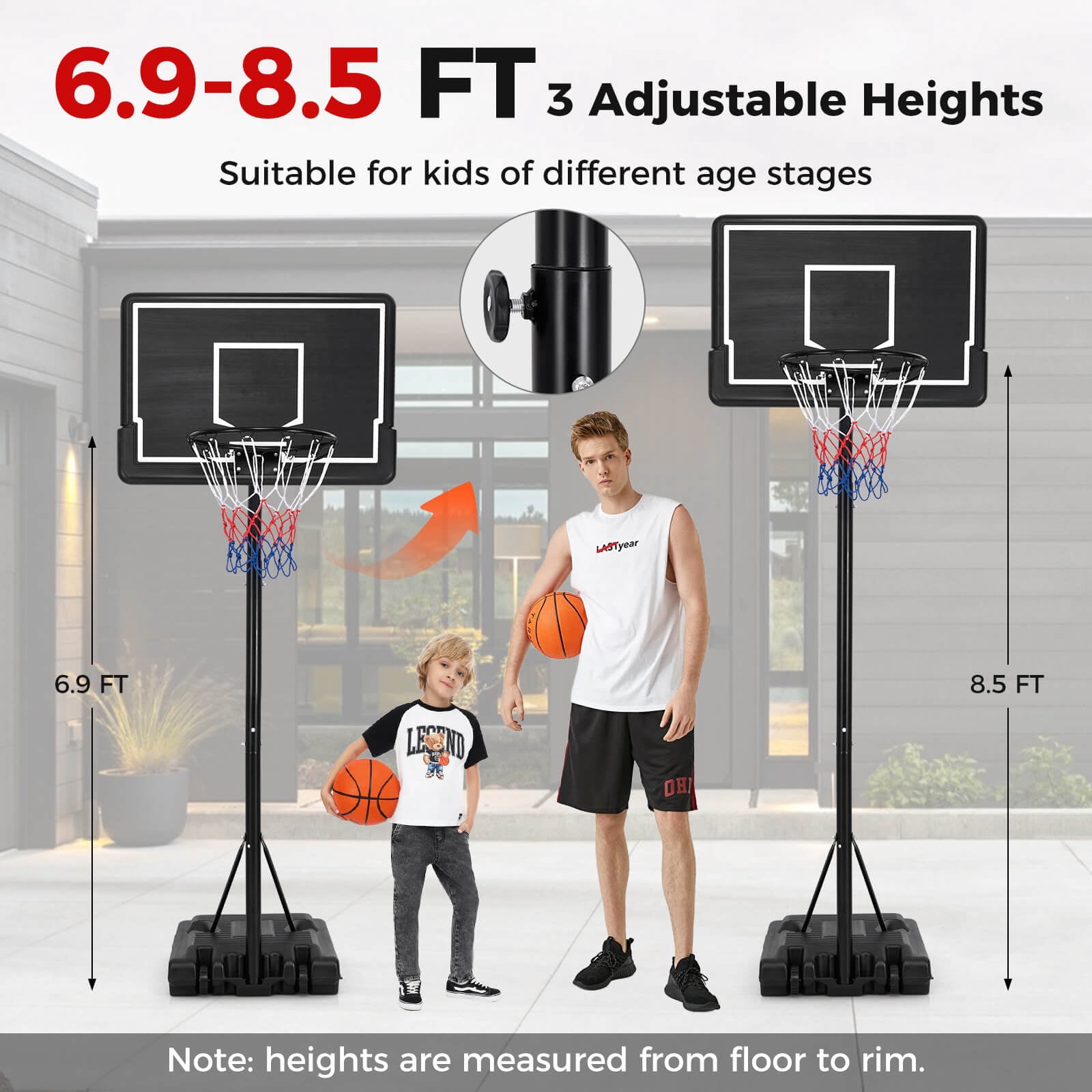Infans 6.9-8.5 FT Portable Outdoor Basketball Hoop w/ Shatterproof PC Backboard