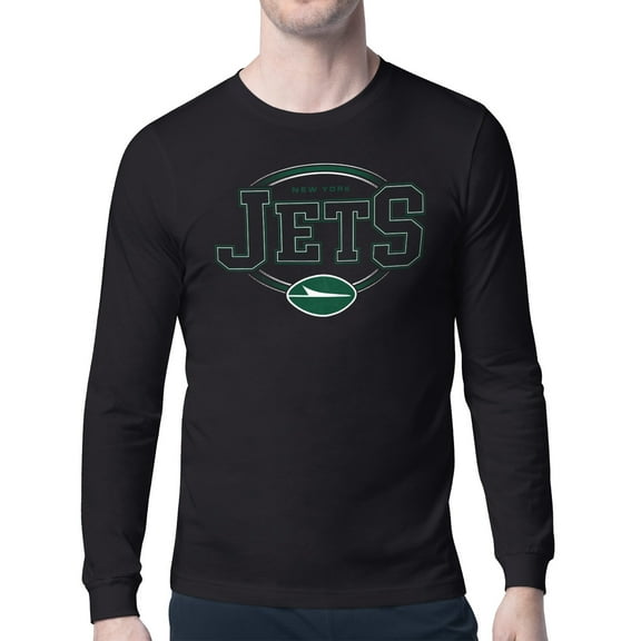 Men's Starter Black New York Jets Team Track Graphic Long Sleeve T-Shirt