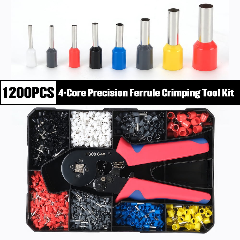 PEPWELL Ferrule Crimping Tool Kit - 1200PCS Wire Ferrules (AWG 23-7) with Self-Adjusting Ratchet Crimper Plier, Wire Ends Terminals Connectors Set for Electrical Wiring, Automotive, Audio, DIY