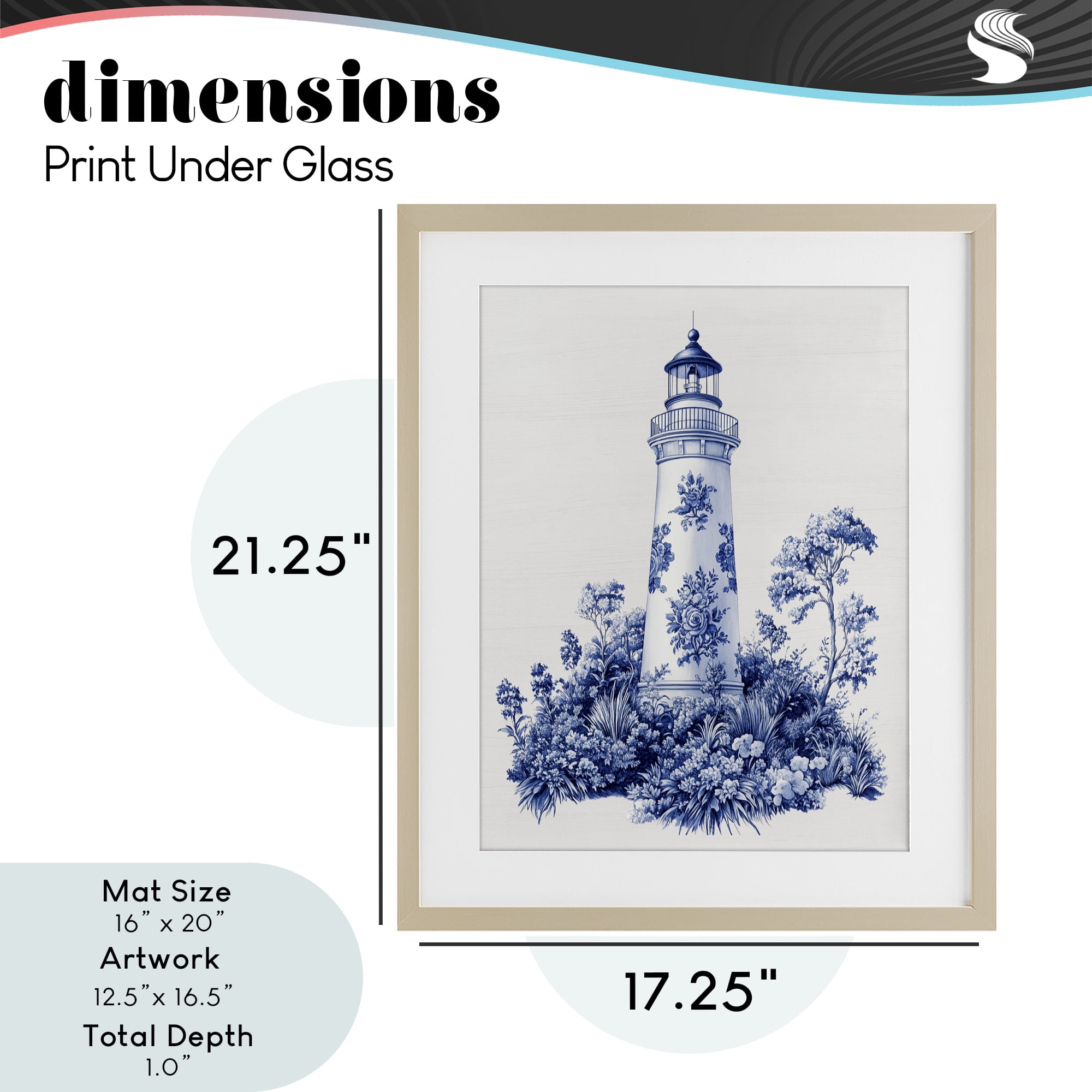 Toile Patterned Lighthouse Birch Framed Print Under Glass, design by Lettered and Lined