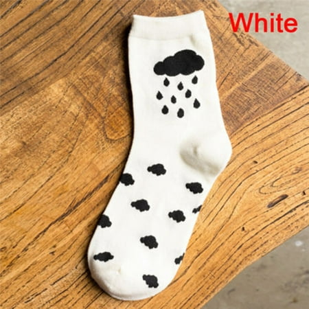 

harmtty Women Girls Cartoon Egg Cloud Dog Paw Print Elastic Autumn Winter Soft Socks White