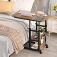 thumbnail image 2 of iSunirm Height Adjustable C Shaped End Table with Charging Station, Mobile Laptop Side Table with USB Ports, 2-tier Sofa Couch Table with Storage Shelf, for Living Room, Bedroom, Rustic Brown, 2 of 8