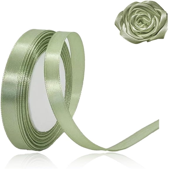3/8 inch x 25 Yards,Sage Green Satin Ribbon Solid Fabric Ribbon for Gift Wrapping, Crafting, Wedding Party, Christmas, Hair Bows, Floral Bouquets, Anniversaries