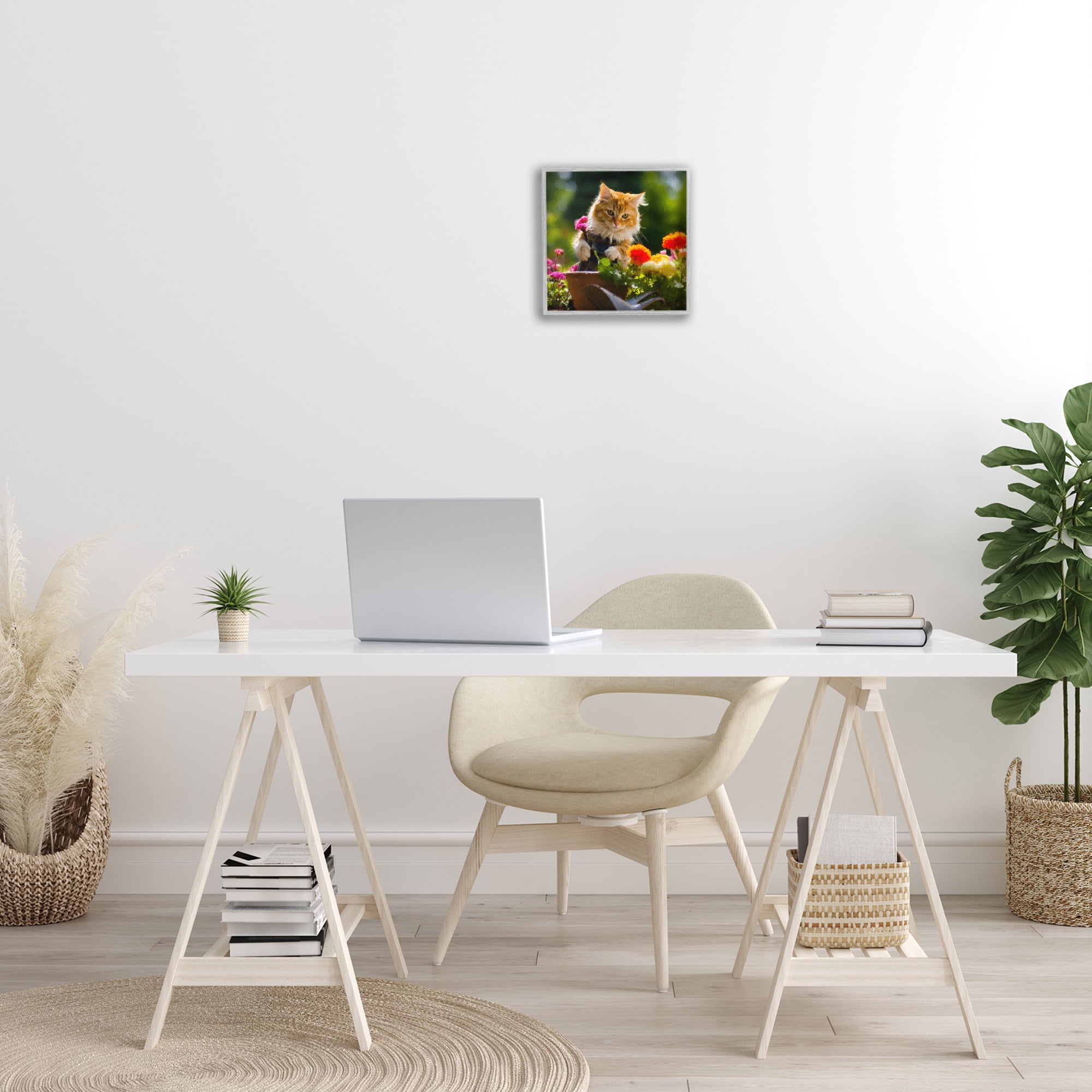 Stupell Industries Spring Gardener Kitten Animals & Insects Painting Gray Framed Art Print Wall Art, 12 x 12